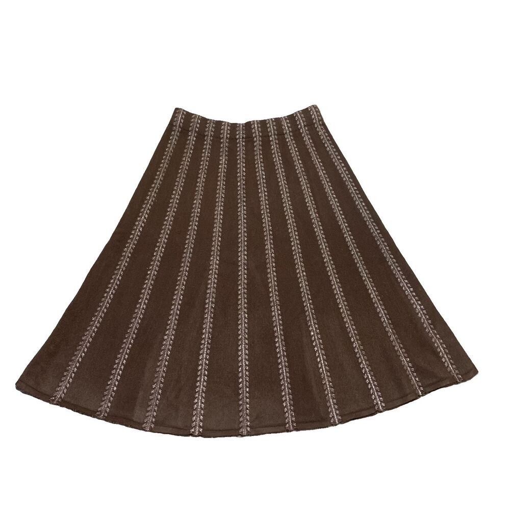 Luna Brown Sweater Skirt XL Silver Embroidered A-Line Midi Stretch Cozy Boho